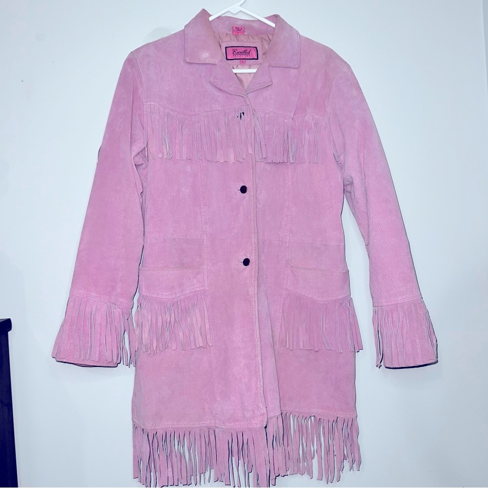 Pink Western Fringed Leather coat.